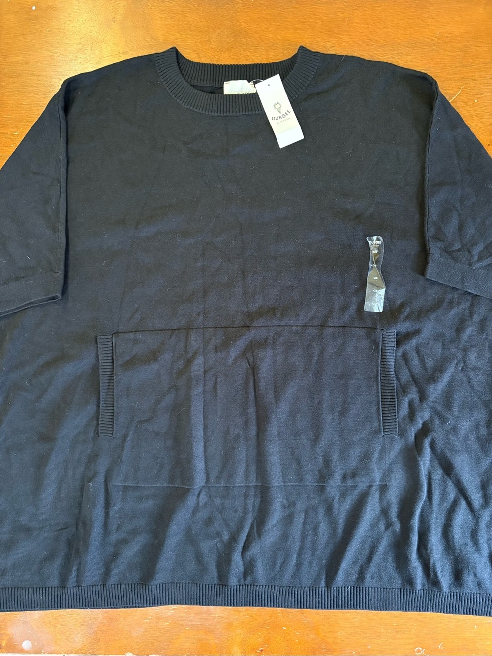 Black Crewneck Short-Sleeve Sweatshirt with Front Pocket